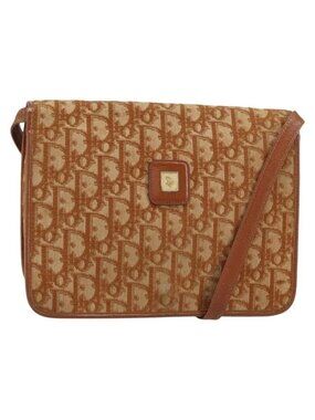 Authentic Christian Dior Trotter Canvas Shoulder Bag Brown Gold